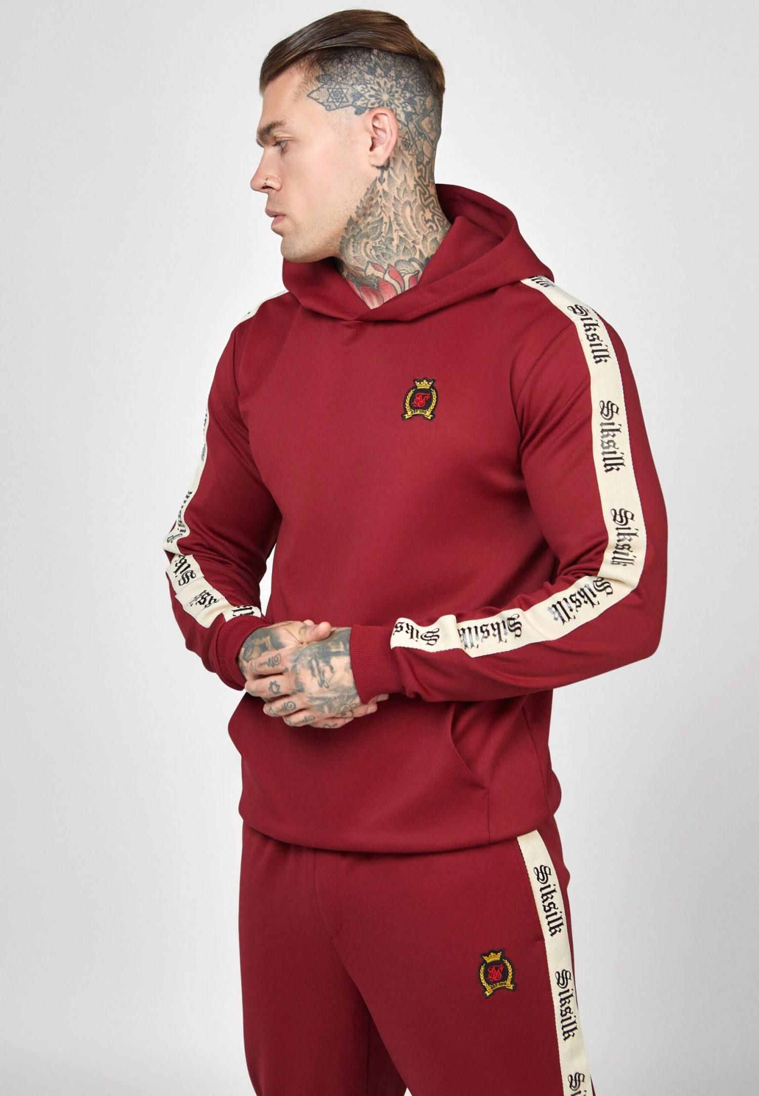 SikSilk Hoodie With Gothic Side Tape - Longsleeve - Burgundy 3 SikSilk Hoodie With Gothic Side Tape - Longsleeve - Burgundy