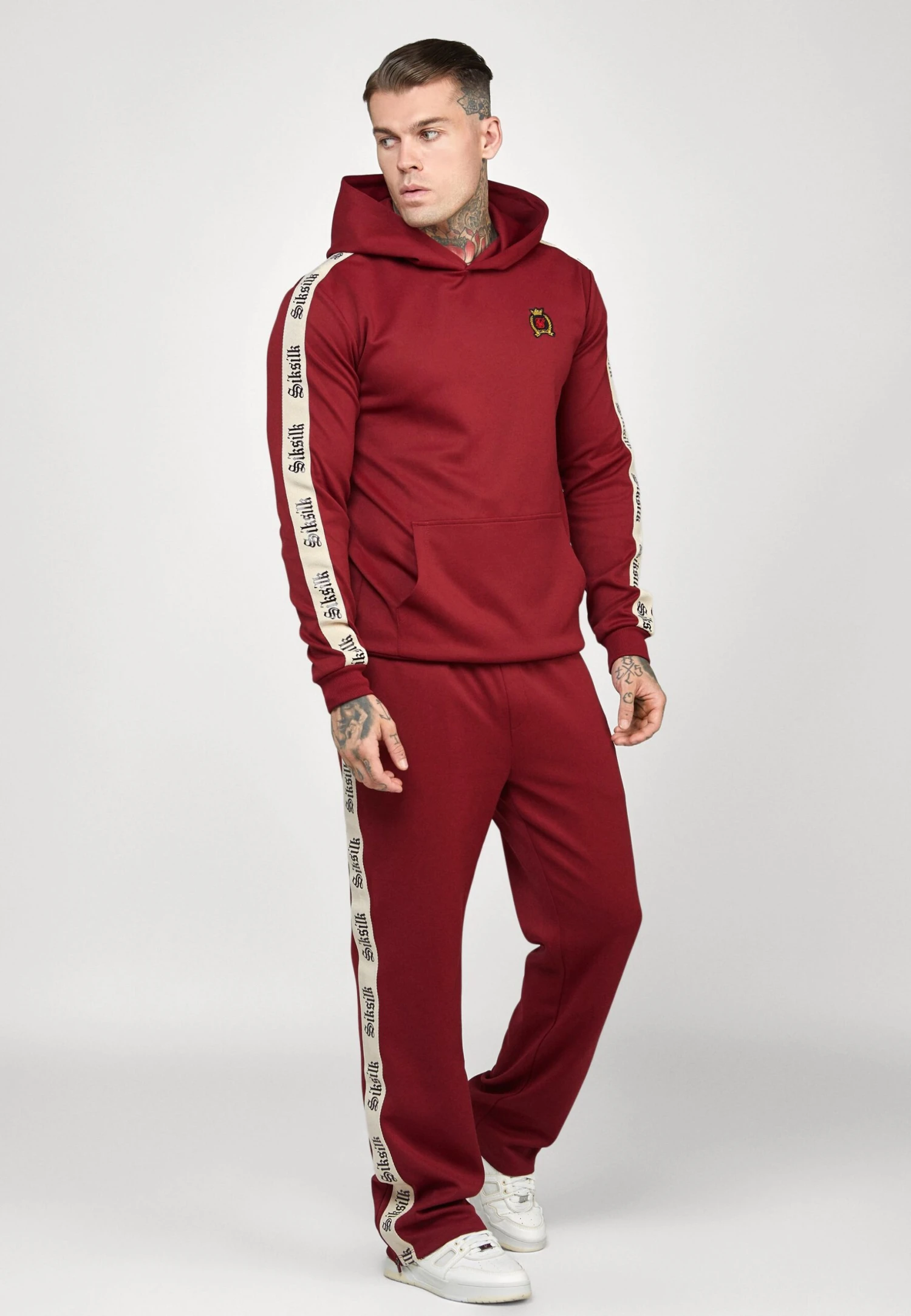SikSilk Hoodie With Gothic Side Tape - Longsleeve - Burgundy 4 SikSilk Hoodie With Gothic Side Tape - Longsleeve - Burgundy - Afbeelding 2